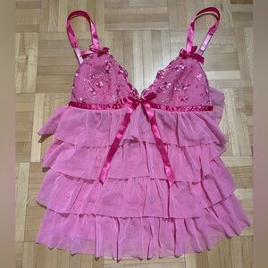 Victoria's Secret Pink Tiered Lace Babydoll Tank Top Y2K Vintage